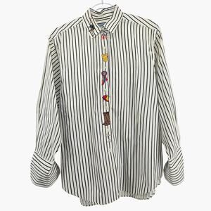 Vintage Equestrian Stripe Patch Button Down Shirt Size 10 Western Cowgirl Horses